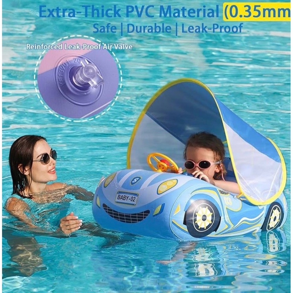 NEW Baby Car 1-4 Yrs Pool Float with Canopy and Steering Wheel UPF 50 - Picture 5 of 12